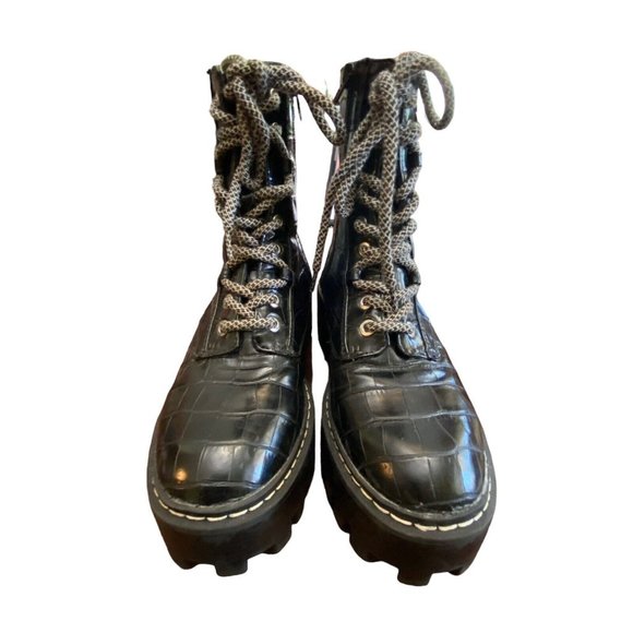 Zara TRF Platform Black Lace Up Combat Boots Lug Sole Croc Embossed US 6 EU 36 - Picture 3 of 10
